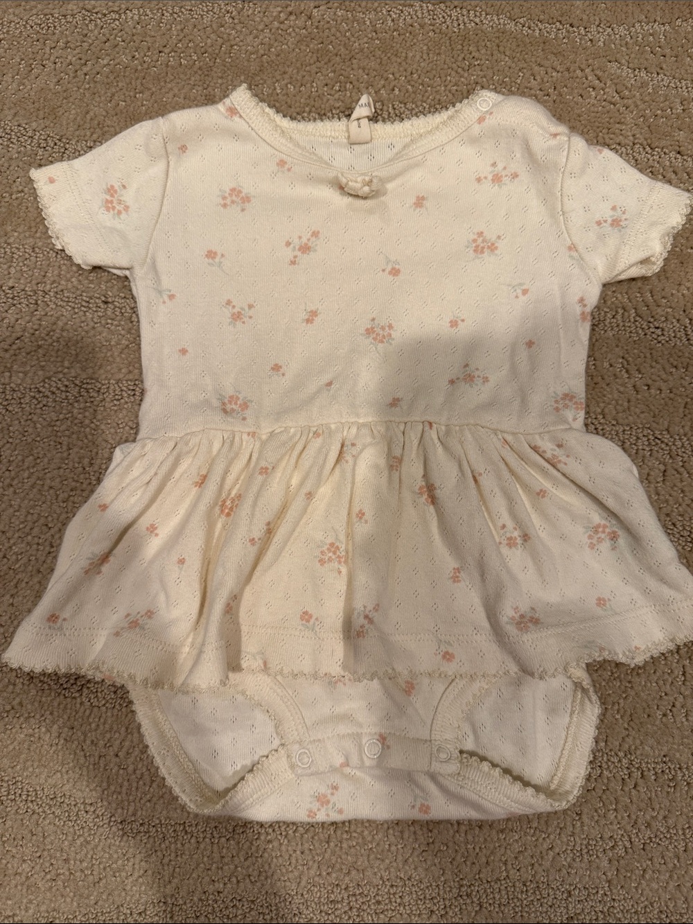 Quincy Mae Cream Baby Dress Bodysuit with Pink Floral Print